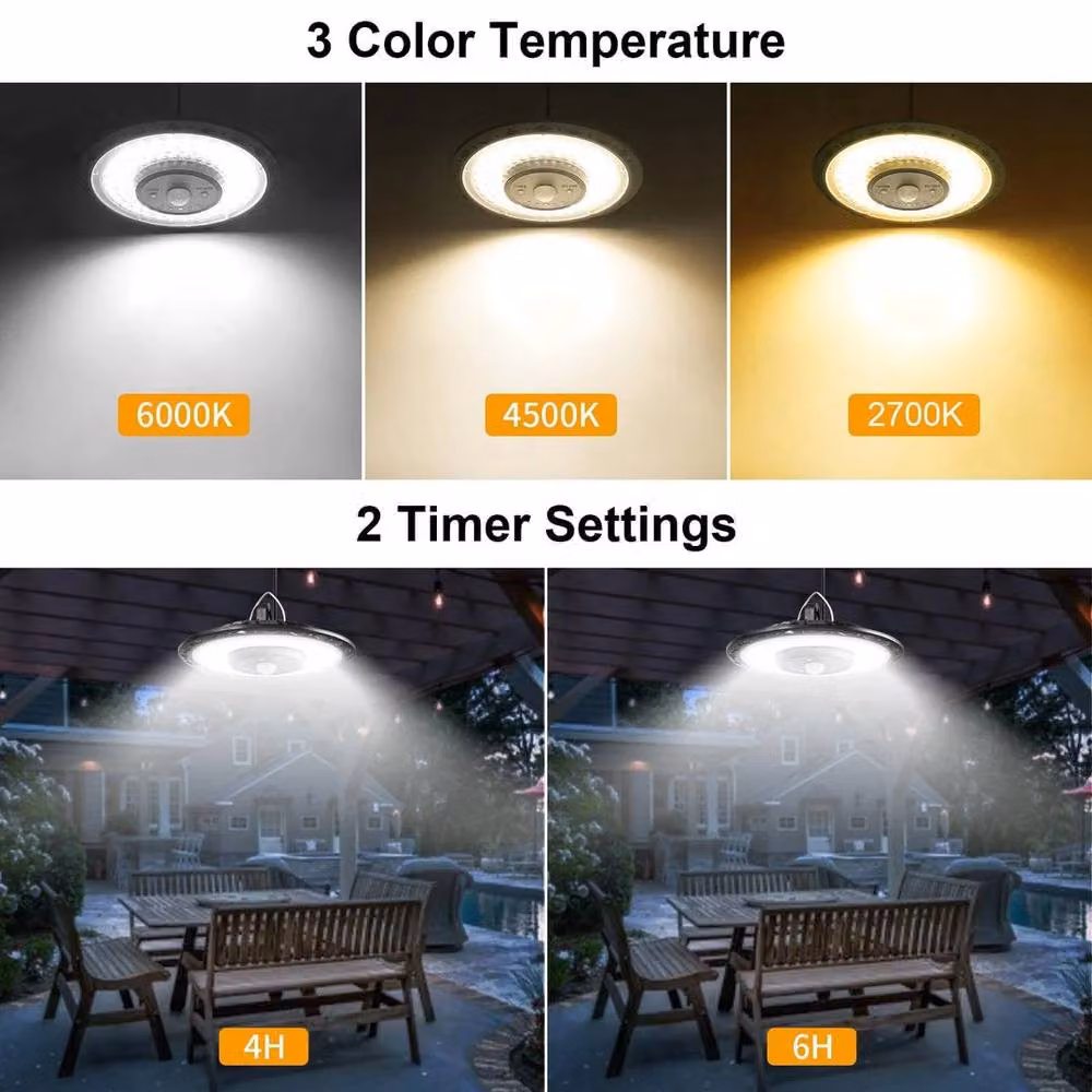 FLAVORA Solar Powered LED Pendant Ceiling Light with Motion Sensor and Remote Control in Black – 6