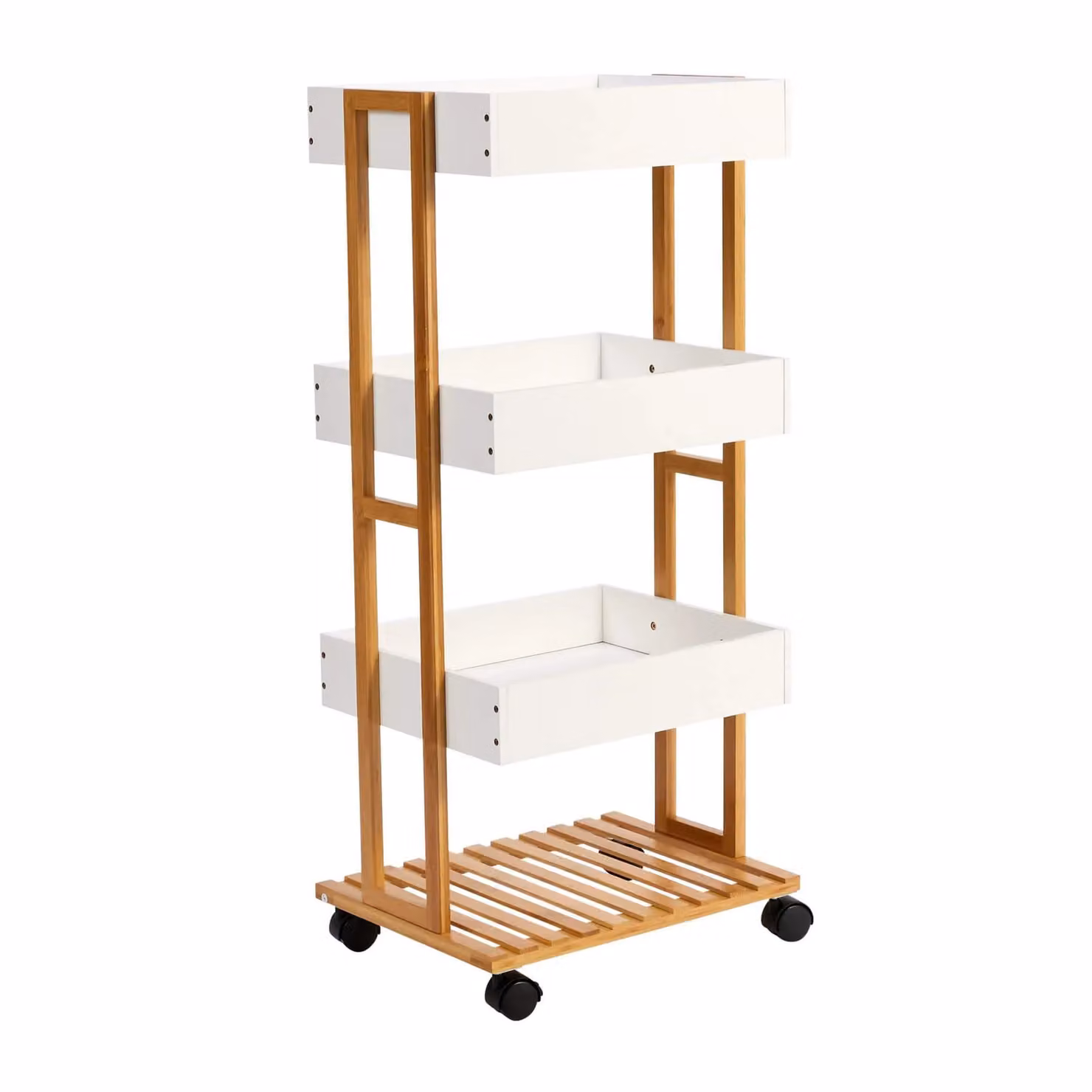 Home Source 4 Tier Bamboo Storage Trolley in White – 3