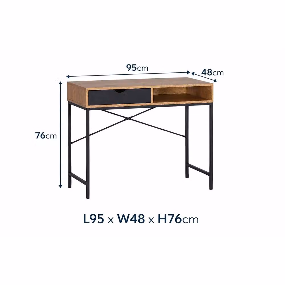 VOGREX Industrial Computer Desk with Single Pedestal Drawer in Brown and Black – 2