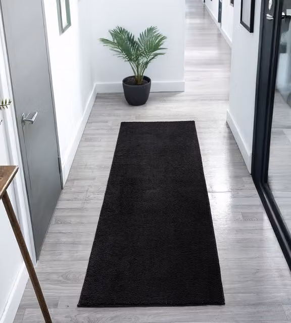 Desire Rugs Plain Black Modern Washable Non-Slip Low Pile Area Rug, W: 60 cm, L: 200 cm