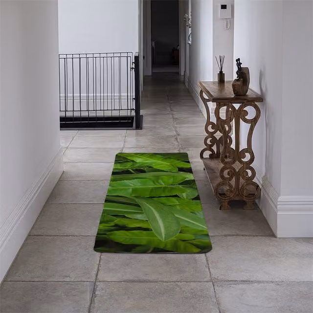 Benjamin Tate Design LTD Abstract Dark Green Leaves Designer Wool Runner Rug