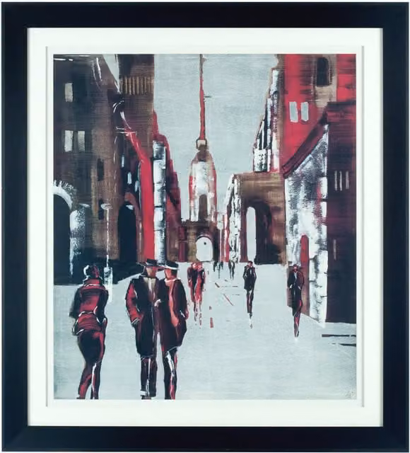Orsina Modern City Illustration Paper Poster with Black Frame, Multicolour – 1