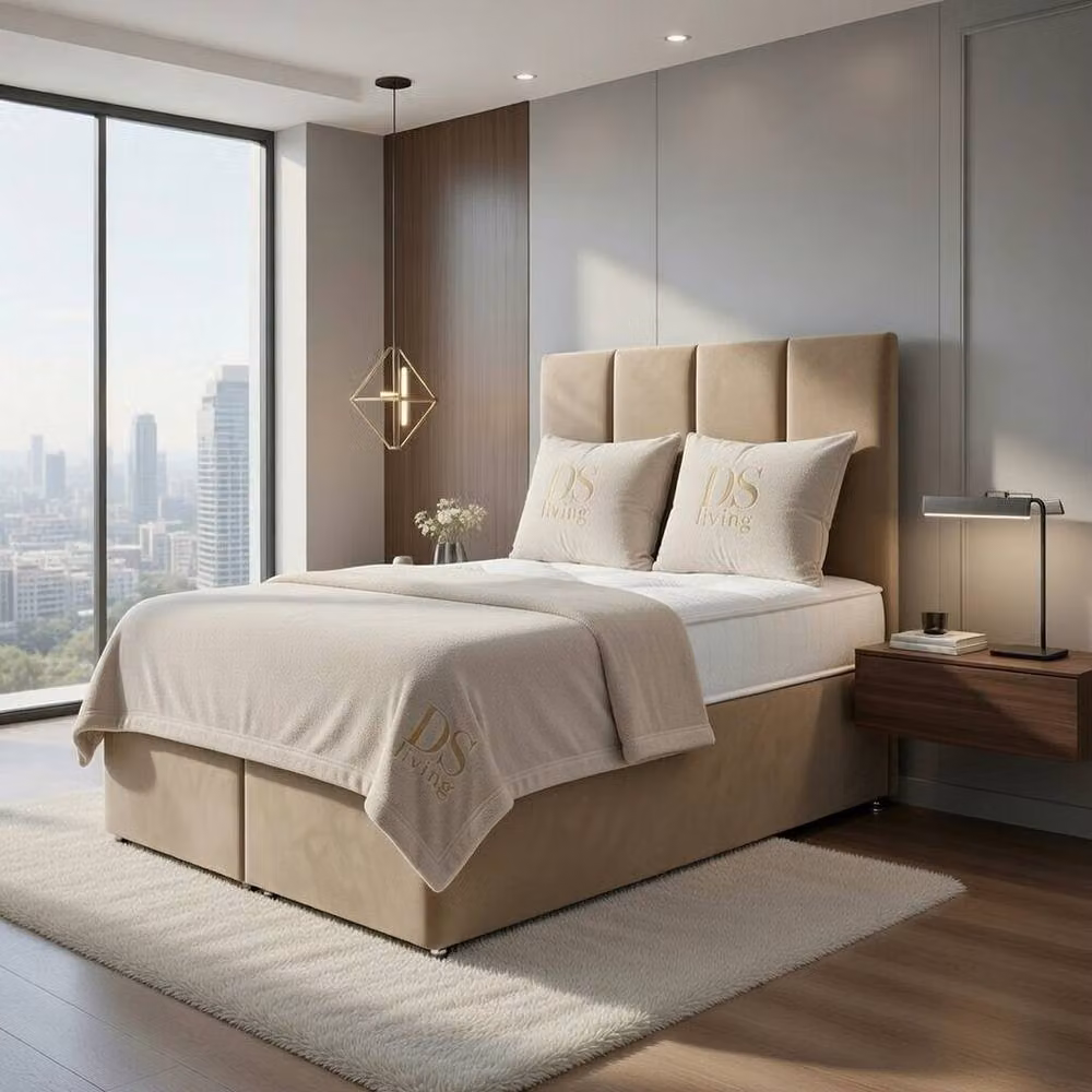 DS Living Harmony Upholstered Velvet Coffee Ottoman Bed in Brown and Beige, W/D/H: 200 x 200 cm – 2