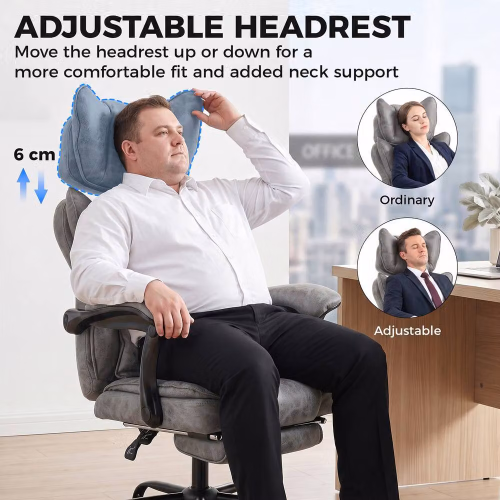 HOMCOM Executive Big and Tall Office Chair in Grey with Headrest, Lumbar Support and Armrests – 5