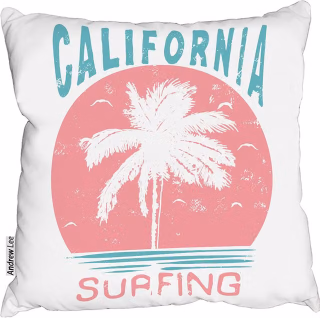 Andrew Lee California Surfing Square Cushion, Pink and White, W/D/H: 60 x 60 x 60 cm