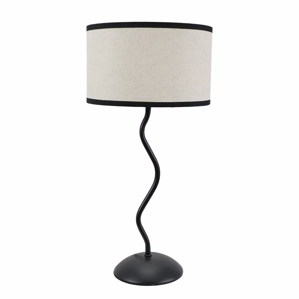 ValueLights Wiggle Black Metal Single Stem Table Lamp with Black Linen Drum Shade – 2