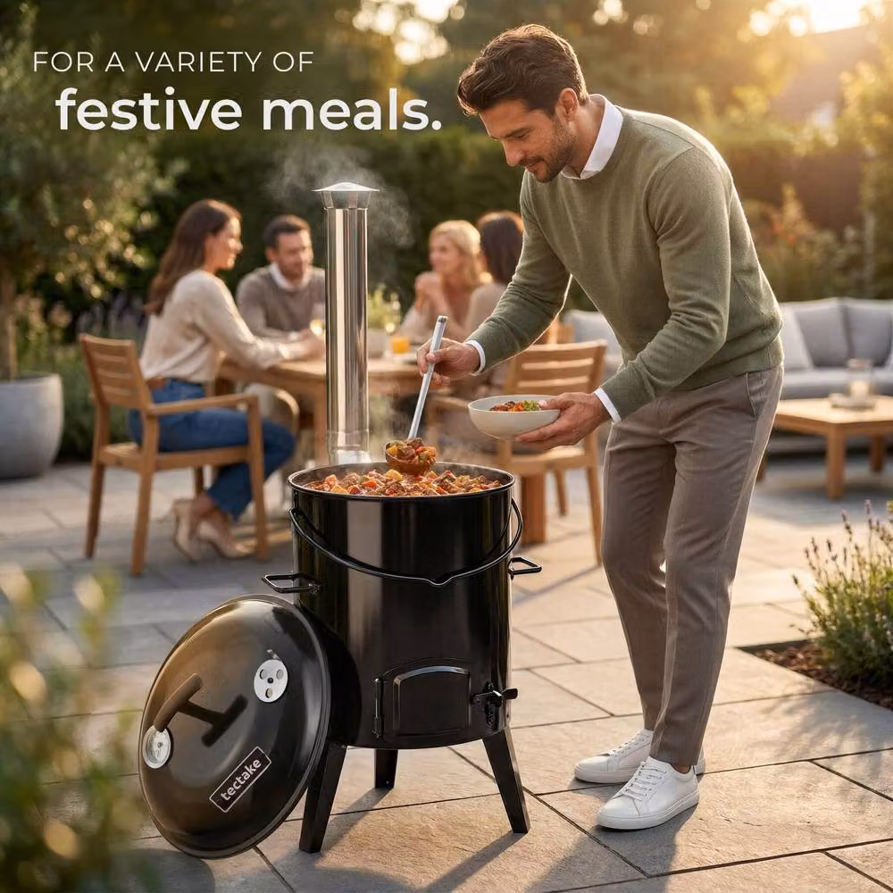 tectake Field Kitchen Rocket 17 L 5-in-1 Black Enamelled Steel Outdoor Cooking Station with Accessories and Thermometer W/D/H: 90.0 x 48.0 x 47.0 cm – 9