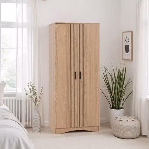 Seconique Tessa 2 Door Wardrobe in Brown with Internal Drawers, W/D/H: 78.9 x 53.5 x 188 cm