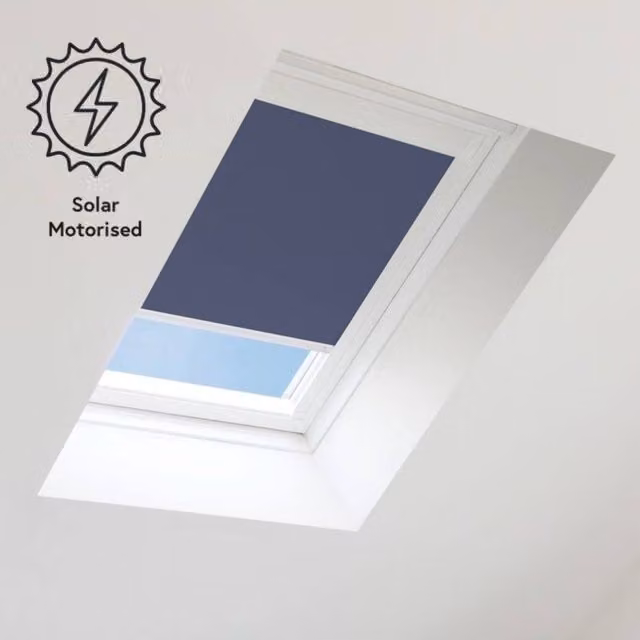 Bloc Blinds Solar Powered Thermal Insulating Blackout Blind for Velux Roof Windows, Navy and White, Size: U08