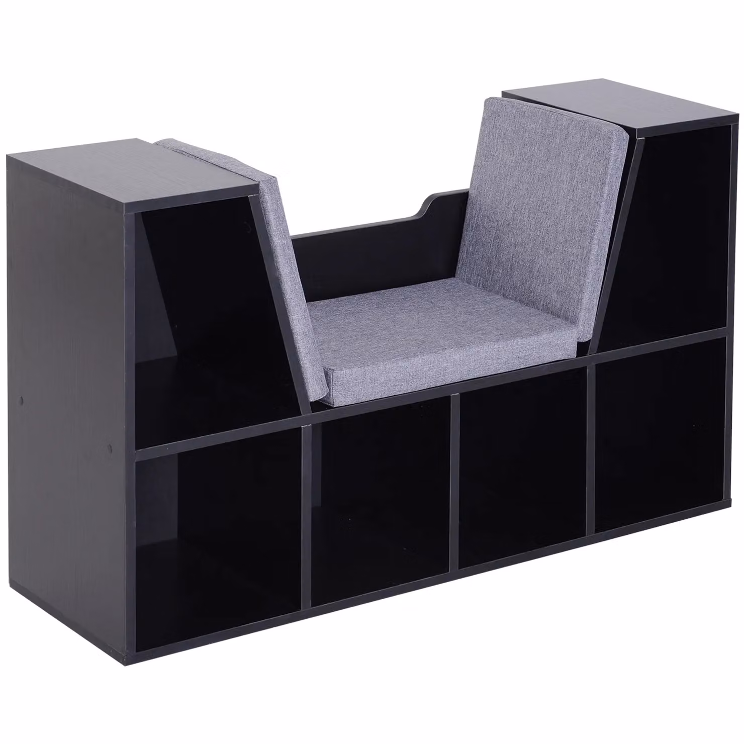 HOMCOM Six Cube Bookcase Storage and Reading Seat Unit in Black and Brown – 2