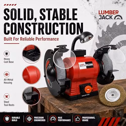 Lumberjack 8 inch Bench Grinder and Polisher, 550W, Red – 6