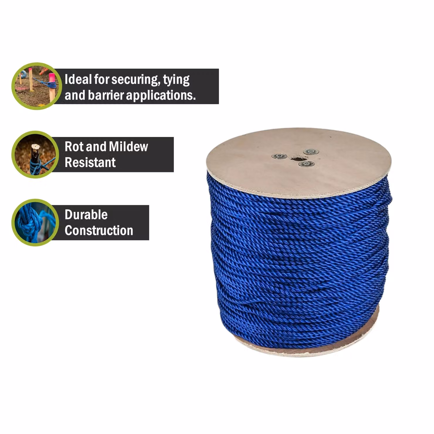 Pegdev 12mm Blue Polypropylene 3-Strand Twisted Rope, 30m – 3