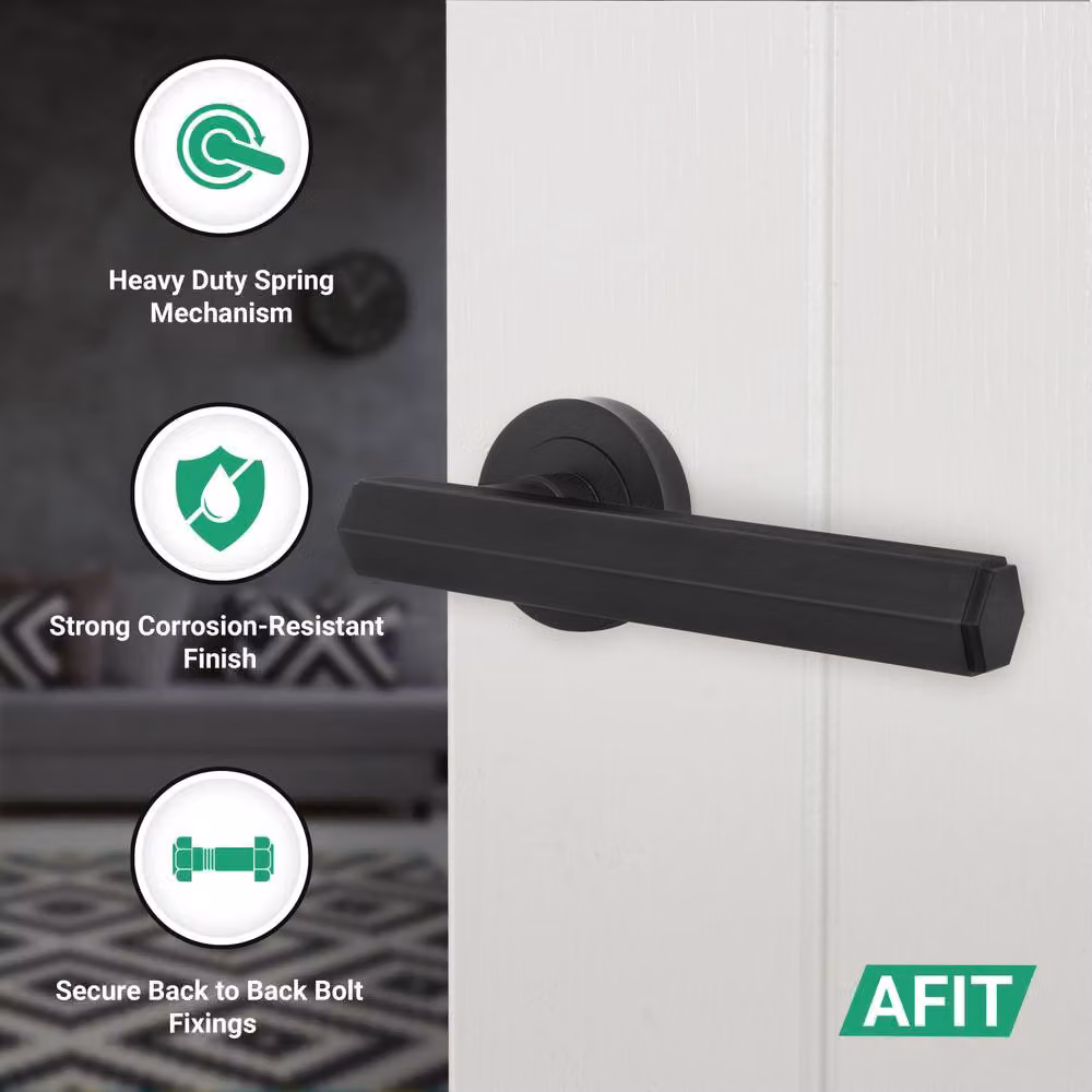 AFIT Matt Black Aluminium Door Handle Latch and Hinge Set, 4 Pack, 150 x 150 mm – 2