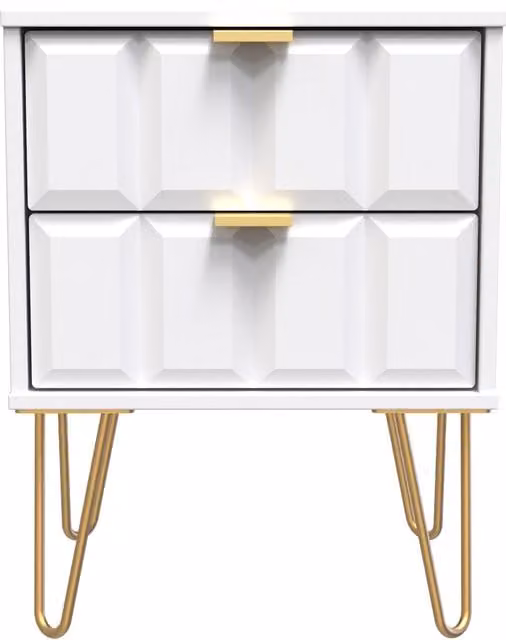 2 U Metro Ready Assembled 2 Drawer Bedside Cabinet in White and Gold