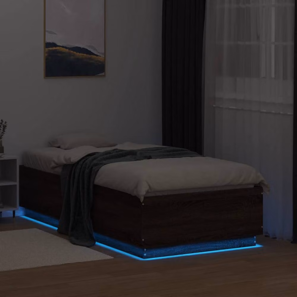 Berkfield Home Single Bed Frame with Under-Bed LED Lighting in Brown Oak, W/D/H: 90 x 193 x 40 cm – 4