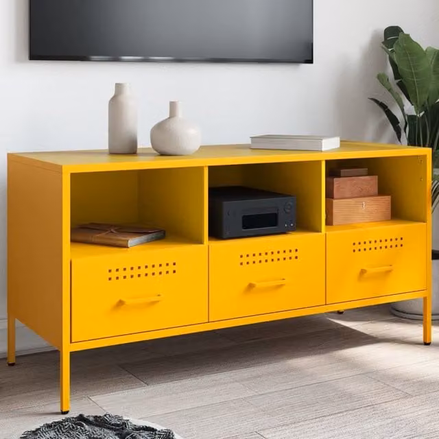 Berkfield Home Industrial TV Cabinet in Mustard Yellow, W/D/H: 100.5 x 39 x 50.5 cm