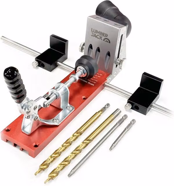 Lumberjack Pocket Hole Jig Kit Professional Woodworking Tool in Red