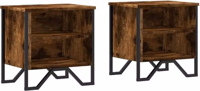 Berkfield Home Set of 2 Smoked Oak Bedside Cabinets in Brown, W/D/H: 40 x 30 x 40 cm – 1