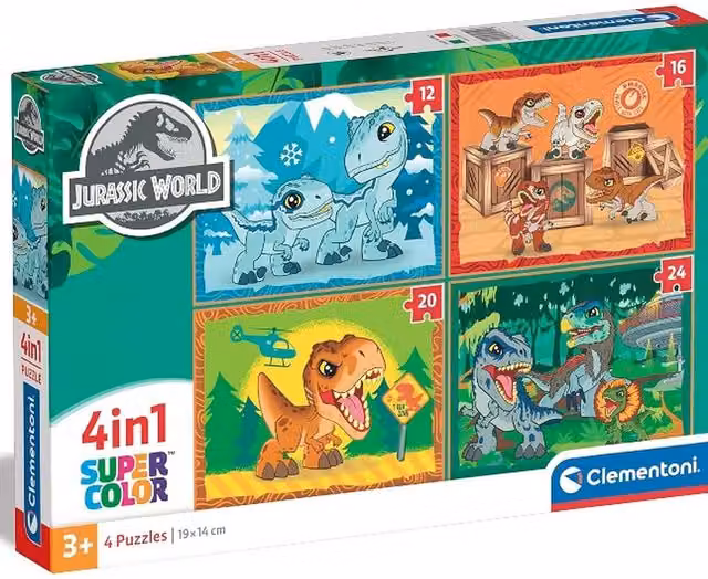 Clementoni Jurassic World 4 in 1 Puzzle Set with Animals and Characters in Multicolour and Green