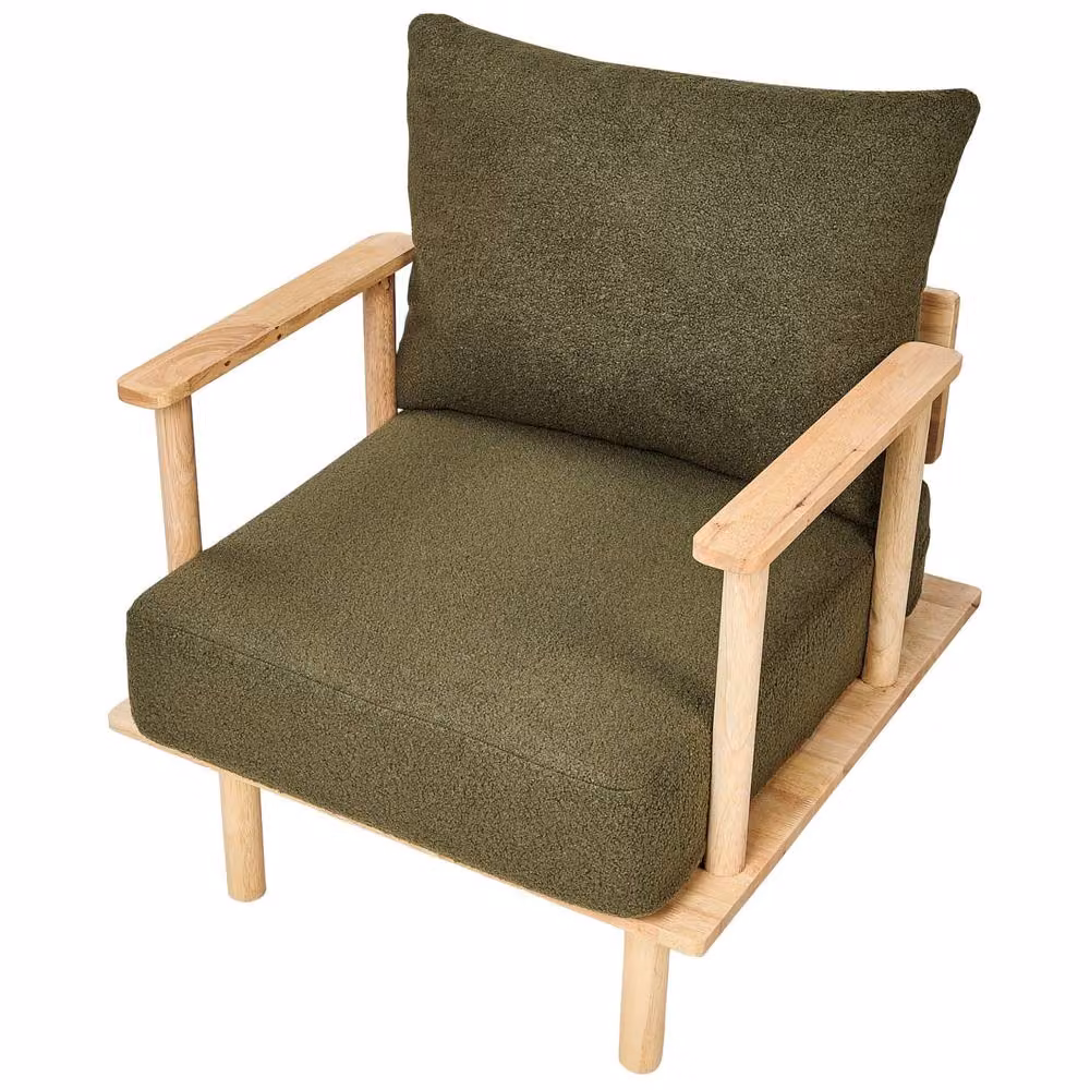 Wyld Haus Japandi Armchair in Green Bouclé with Rubberwood Frame – 4