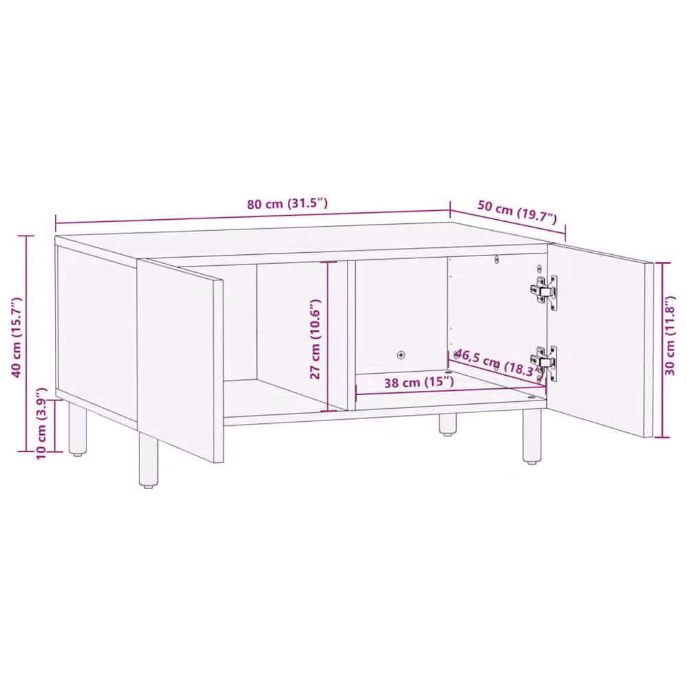 Berkfield Home Modern Black Rectangular Coffee Table with Mango Wood Top, W/D/H: 80 x 50 x 40 cm – 5