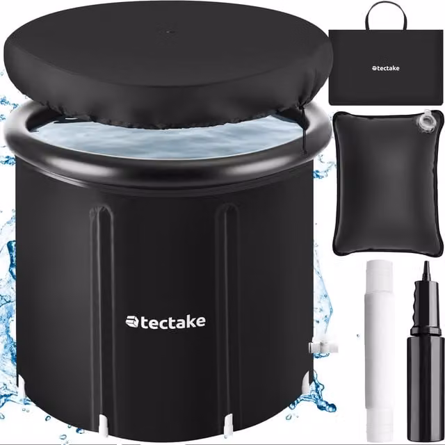 tectake Helsinki Foldable Inflatable Ice Bath Barrel with Pump, Triple Insulated, Black, 440 l
