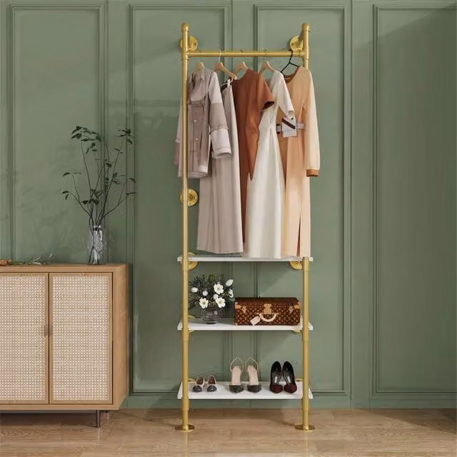 EONLION Industrial Gold and White Lacquered Metal Floating Shelves, W: 100 cm, D: 30 cm, H: 3 cm