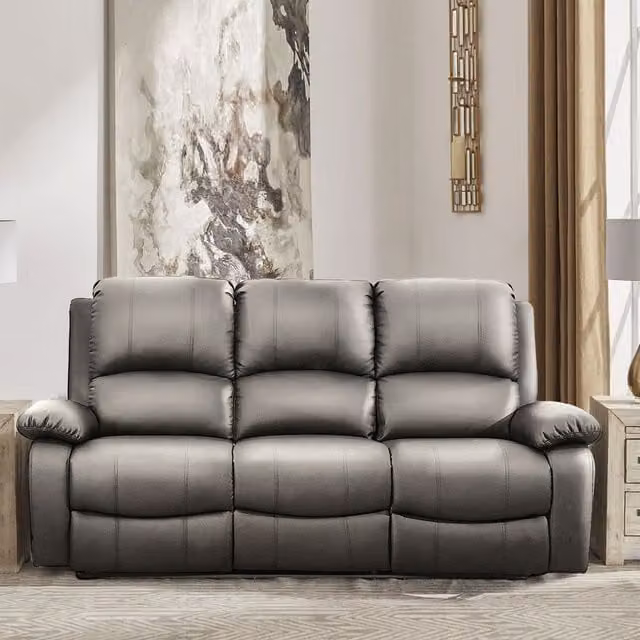 Comfy Living Bonded Leather Reclining 3 Seater Sofa in Grey