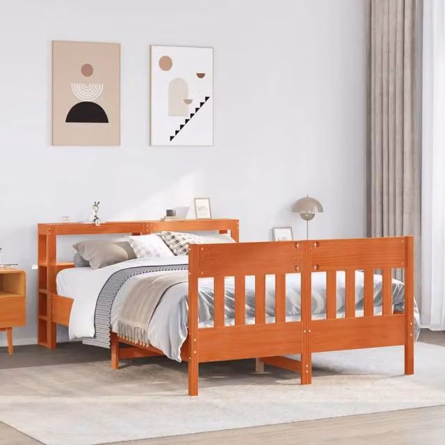 Berkfield Home Small Double Solid Wood Pine Bed Frame in Waxed Brown, W/D/H: 120 x 200 cm
