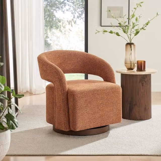 FurnitureboxUK Odessa Orange Fabric Swivel Accent Chair with Armrests and Solid Wood Frame