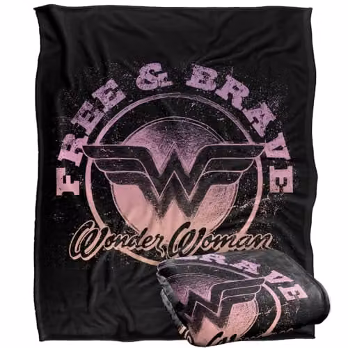 Warner Bros. Wonder Woman Free & Brave Super Soft Silky Touch Fleece Throw Blanket, Multicolour, W: 152 cm, D: 127 cm
