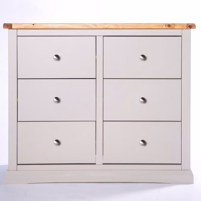 Cabinet Bits Loreo 6 Drawer Chest of Drawers in Light Grey with Chrome Knobs