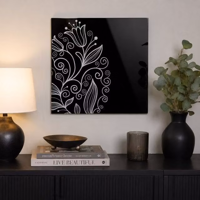 Orsina Modern Botanical Tulip Glass Print Wall Décor in Black – 1