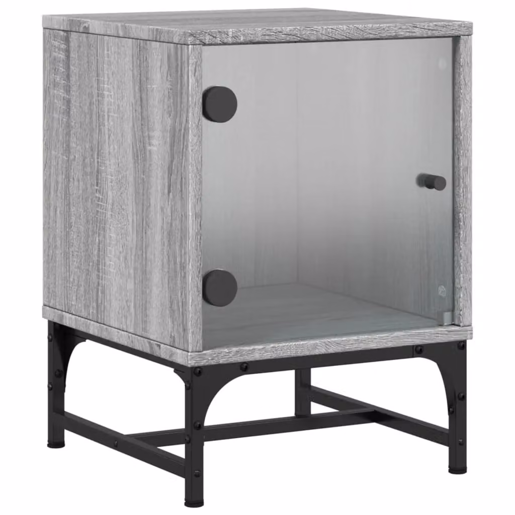 Berkfield Home Bedside Cabinets with Glass Doors, 2 Pack, Grey Sonoma, W/D/H: 35 x 37 x 50 cm – 3