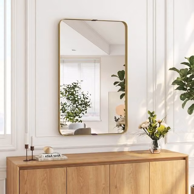 HOMCOM Modern Rectangular Wall Mounted Bathroom Mirror in Gold Tone