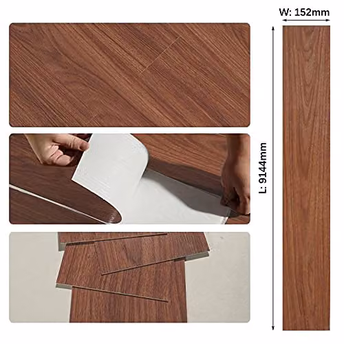 Gr8 Home Self Adhesive Wood Look PVC Vinyl Floor Planks, Brown, 5.02 m² – 2