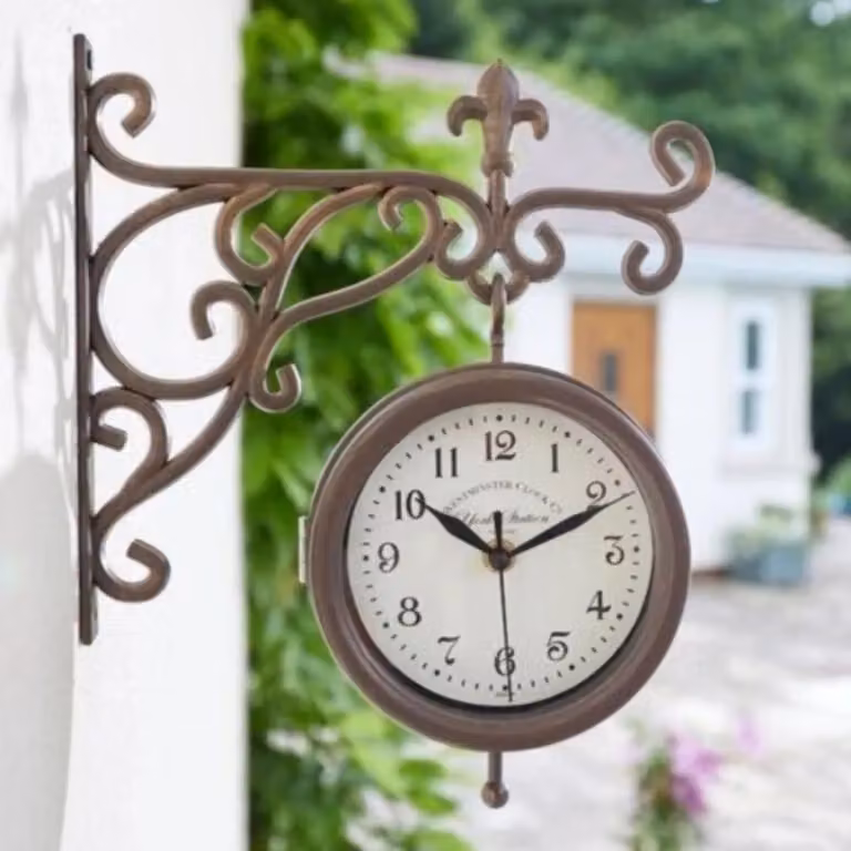 Marco Paul York Station Brown Analog Outdoor Wall Clock with Thermometer, Diameter: 15.24 cm
