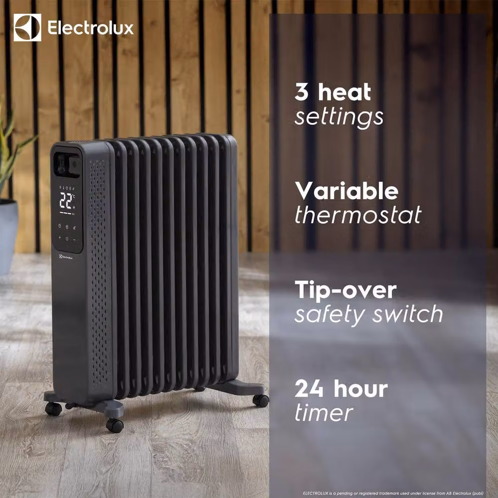 Electrolux 2400W Grey Oil Filled Freestanding Radiator with Thermostat and Timer – 3