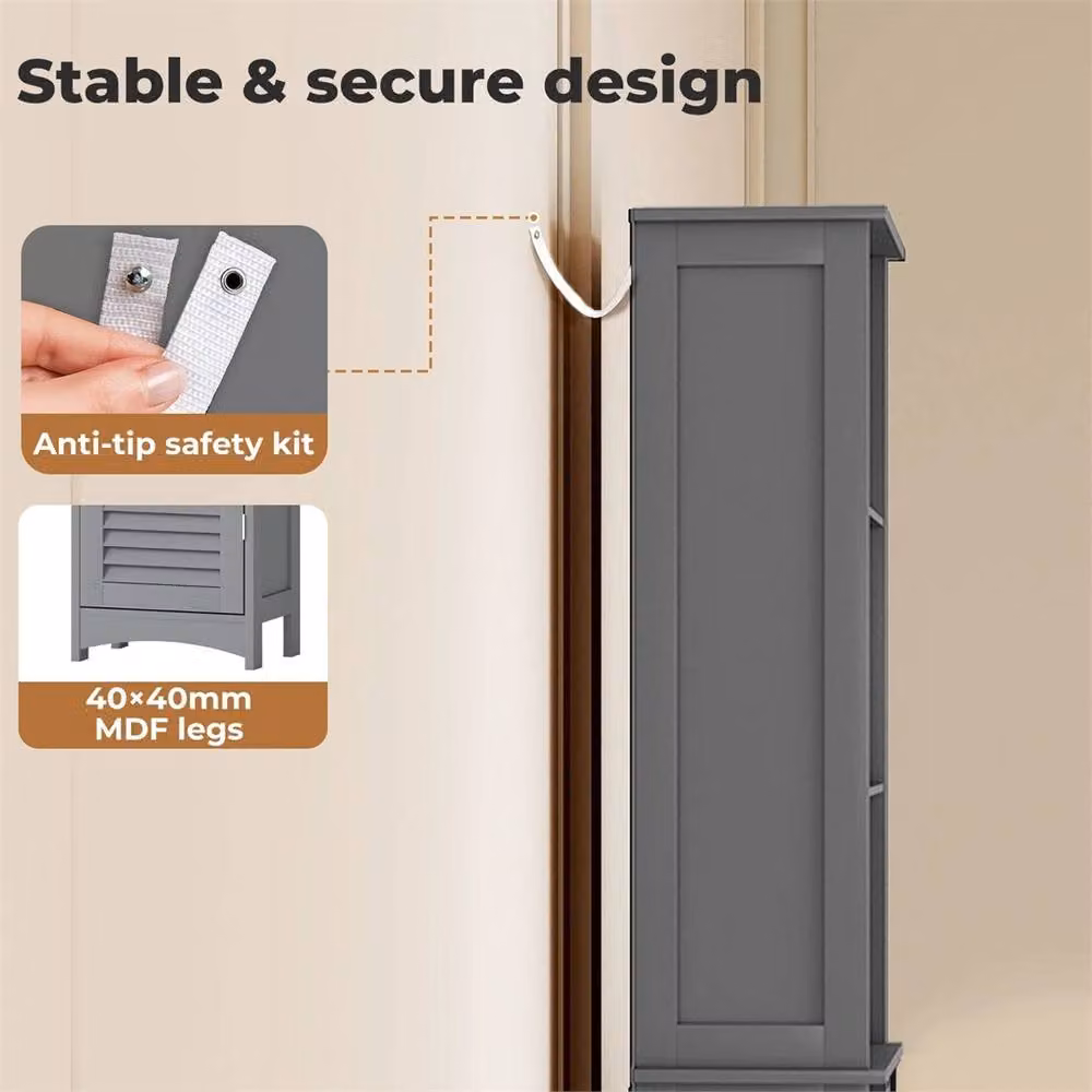 Havendro Tall Slim Bathroom Storage Cupboard Unit in Grey, W: 60 cm, H: 60 cm – 5