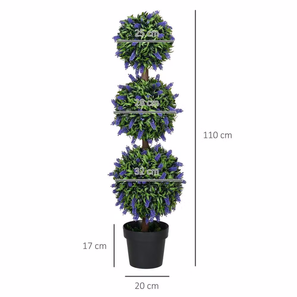 Wyld Haus Lazi Set of 2 Artificial Lavender Ball Trees in Green Decorative Pots, Height: 110 cm – 4