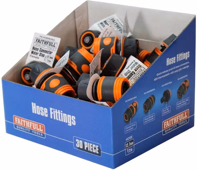 Faithfull Plastic Water Stop Hose Connector with Quick Coupling, Multi Colour