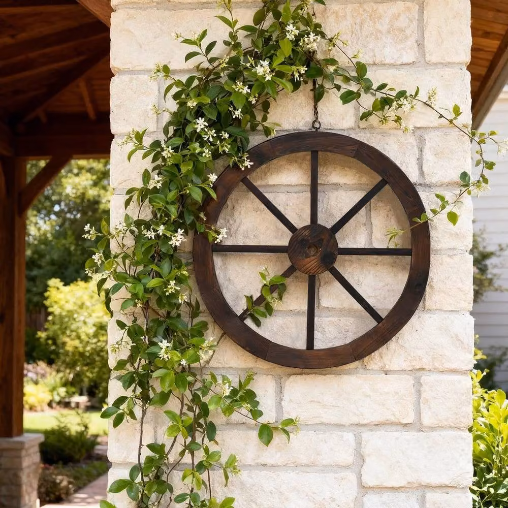 Kelvenix Set of 2 Rustic Brown Wood and Metal Wagon Wheels, Diameter: 60.96 cm – 4