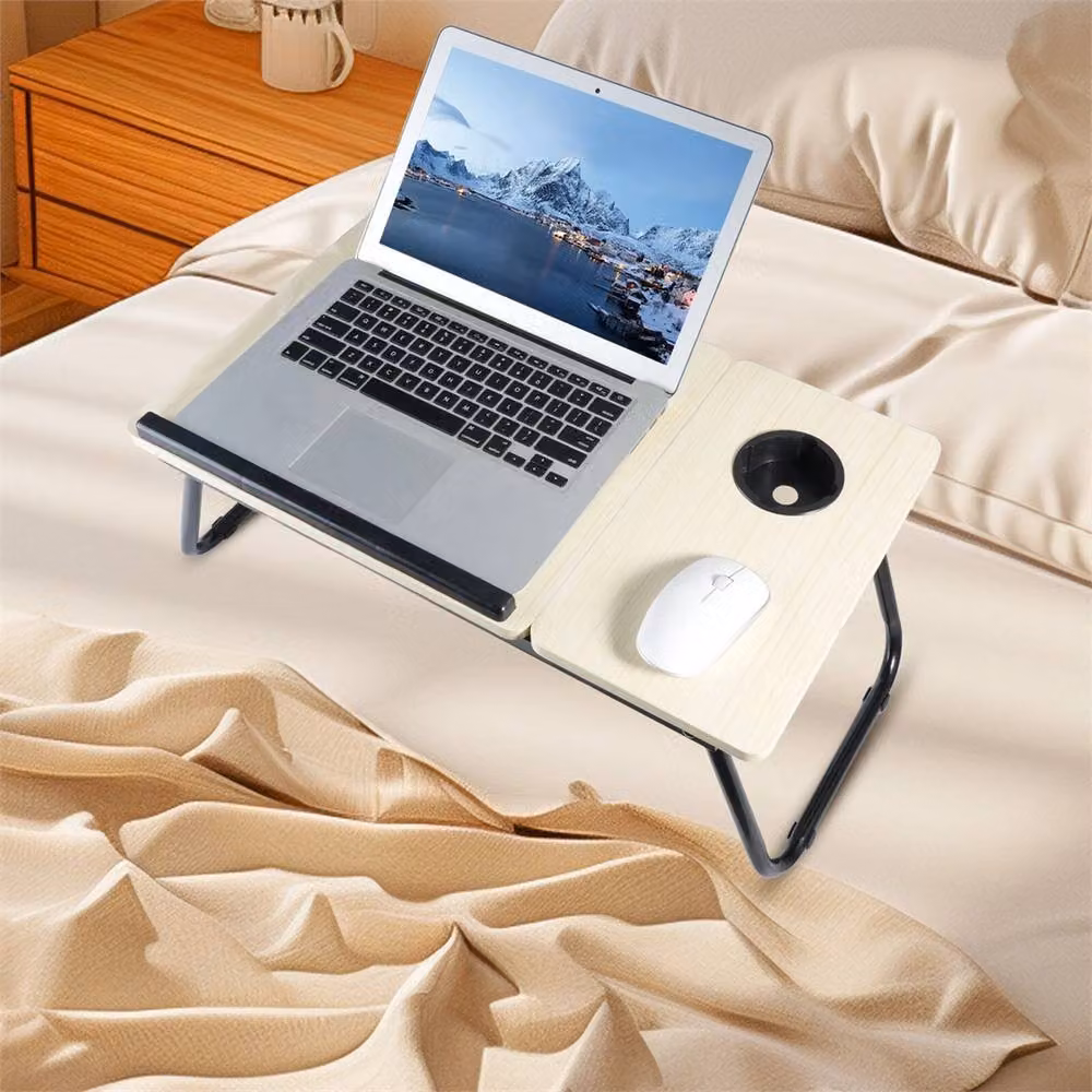 SPETLEK Adjustable Height Foldable Laptop Desk with Cup Holder in Brown – 2