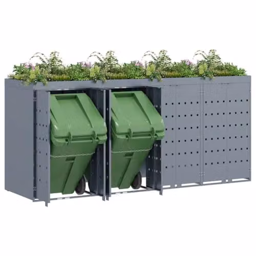 vidaXL Wheelie Bin Storage for 4 Bins, Grey, W: 272 cm, D: 77.5 cm, H: 121.5 cm