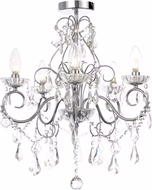 Litecraft Vara Bathroom Chandelier in Chrome and Crystal, Diameter: 56.5 cm