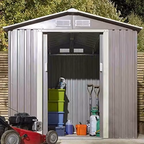 Rowlinson Trentvale Metal Apex Shed in Light Grey, W: 201 cm, D: 121 cm, H: 190 cm – 1