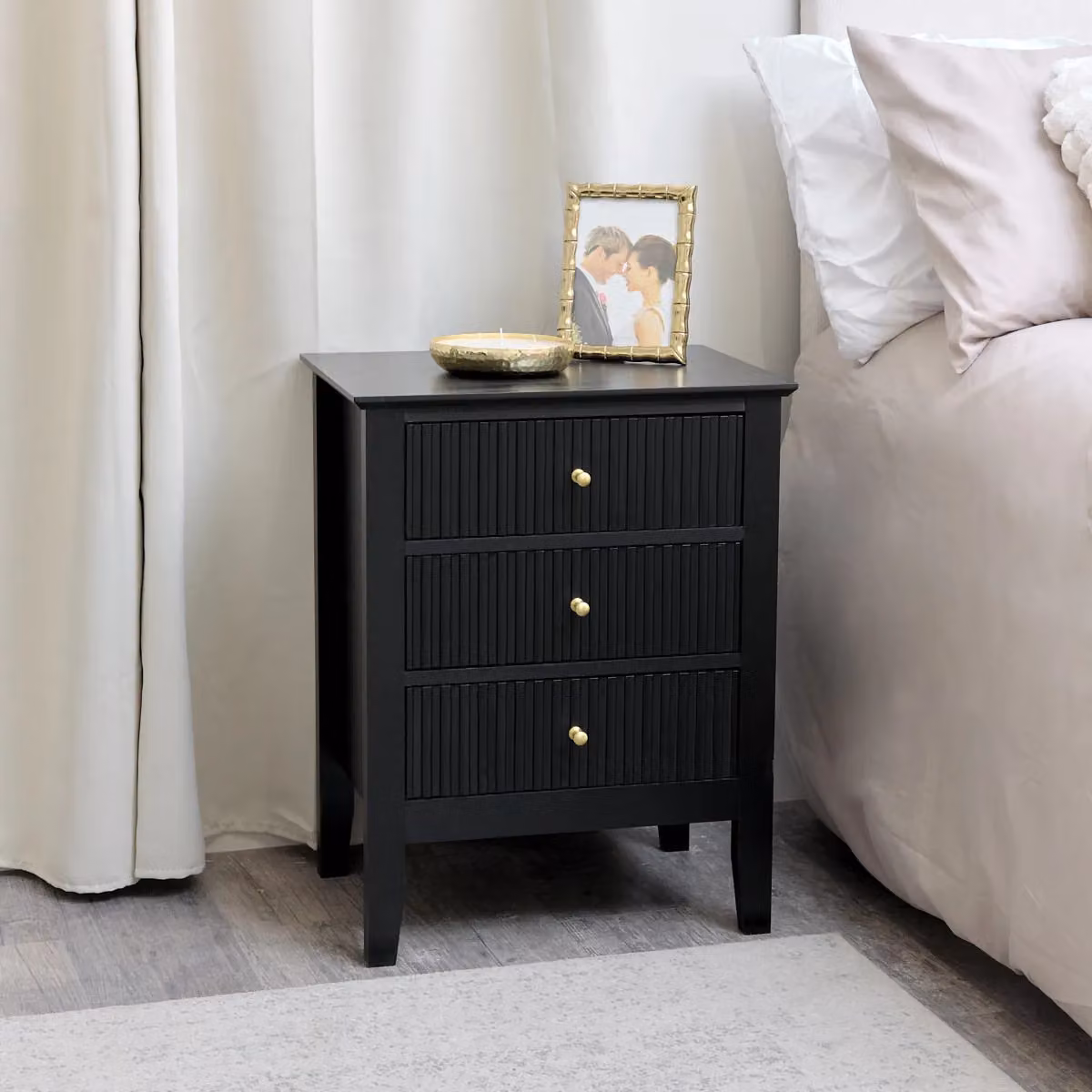 Melody Maison Hales Black Matt 3 Drawer Chest and Pair of Bedside Tables – 3