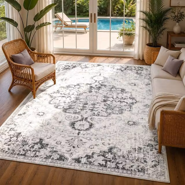 Livabliss Harput Vintage Boho Living Room Rug in Blue, Orange, Yellow and Grey, W/D/H: 120 x 170 cm