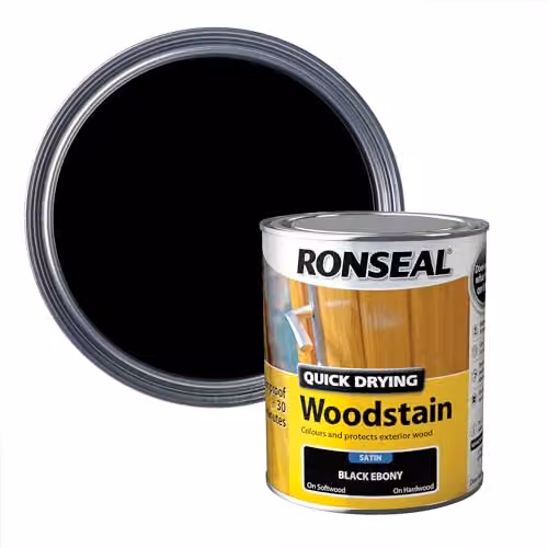 Ronseal Quick Dry Woodstain Satin Finish in Black, 0.75 l – 1
