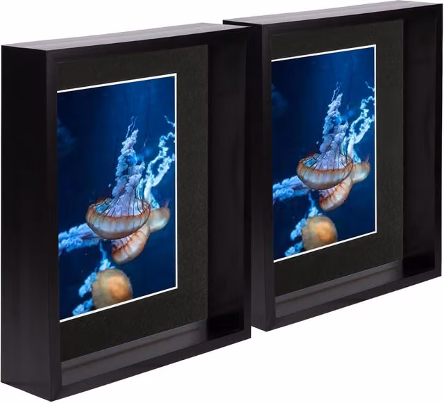 Nicola Spring Pack of 2 Black 3D Deep Box Rectangular Photo Frames with 5 x 7 inch Mount, W: 20.32 cm x H: 25.4 cm x D: 20.32 cm